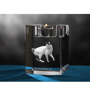 Japanese bobtail - Candle holder with cat photo, crystal tealight holder, personalised gift by Art-Dog brand
