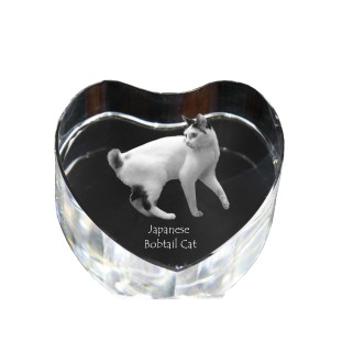Japanese Bobtail Cat - crystal clock with a picture of a cat, heart-shaped shelf clock, personalized standing clock by Art-Dog brand