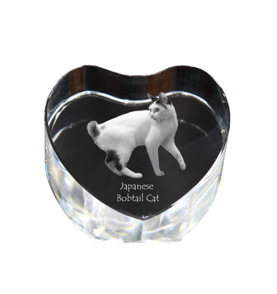 Japanese Bobtail Cat - crystal clock with a picture of a cat, heart-shaped shelf clock, personalized standing clock by Art-Dog brand