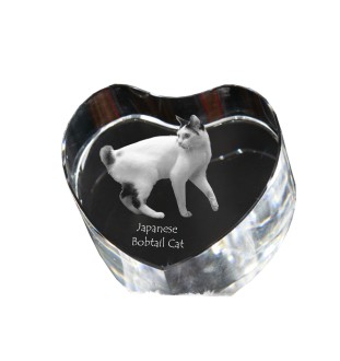 Japanese Bobtail Cat - crystal clock with a picture of a cat, heart-shaped shelf clock, personalized standing clock by Art-Dog brand