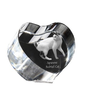 Japanese Bobtail Cat - crystal clock with a picture of a cat, heart-shaped shelf clock, personalized standing clock by Art-Dog brand