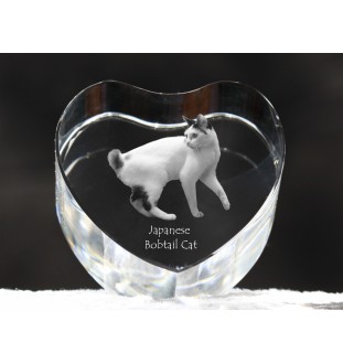 Japanese Bobtail Cat - crystal clock with a picture of a cat, heart-shaped shelf clock, personalized standing clock by Art-Dog brand