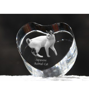 Japanese Bobtail Cat - crystal clock with a picture of a cat, heart-shaped shelf clock, personalized standing clock by Art-Dog brand