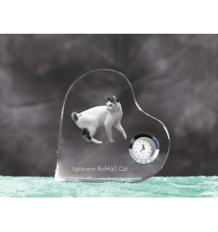 Japanische Bobtail Katze - Kristalluhr mit Katzenbild, Herzregal-Uhr, personalisierte Standuhr von Art-Dog.