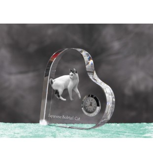 Japanese Bobtail Cat - crystal clock with a picture of a cat, heart-shaped shelf clock, personalized standing clock by Art-Dog brand