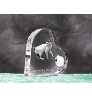 Japanische Bobtail Katze - Kristalluhr mit Katzenbild, Herzregal-Uhr, personalisierte Standuhr von Art-Dog.