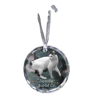 Japanese Bobtail Cat - crystal bauble with a photo, photo of a cat in crystal, personalized Christmas tree ornament by Art-Dog brand
