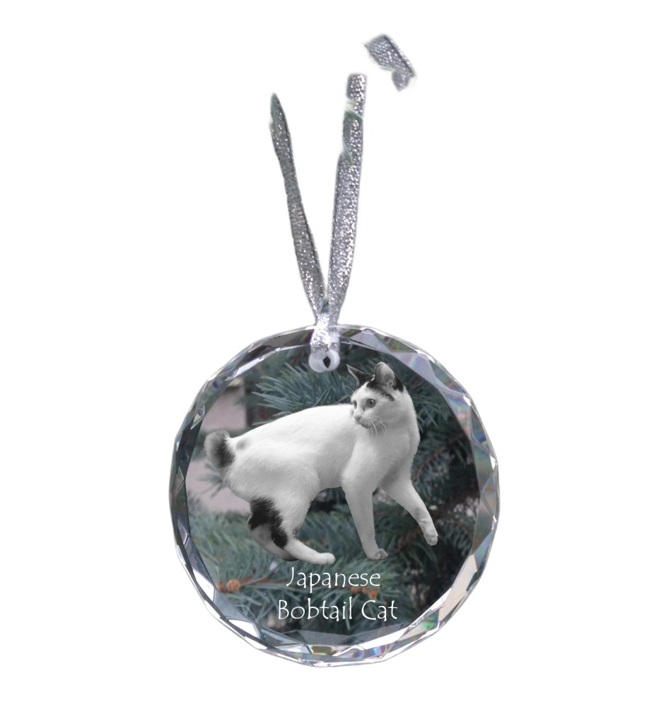 Chat japonais Bobtail - boule de Noël en cristal avec une photo, photo d'un chat dans le cristal, décoration personnalisée pour sapin de Noël de la marque Art-Dog