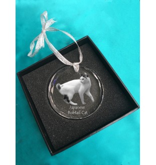 Japanese Bobtail Cat - crystal bauble with a photo, photo of a cat in crystal, personalized Christmas tree ornament by Art-Dog brand