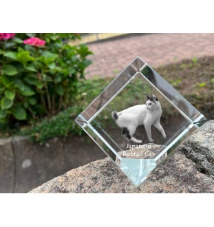 Chat japonais Bobtail - un cube en cristal avec une photo de chat, une photo de cheval dans le cristal, un presse-papiers cubique de la marque Art-Dog