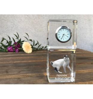 Japanische Bobtail Katze - Kristalluhr mit Bild, Katzenbild im Kristall, personalisierte Schreibtischuhr von Art-Dog.