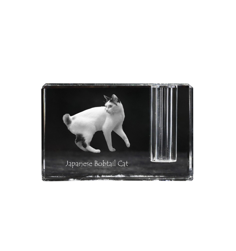 Japanese Bobtail Cat - Pen stand, crystal organiser with cat photo, unique desk decoration by Art-Dog brand