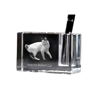 Japanese Bobtail Cat - Pen stand, crystal organiser with cat photo, unique desk decoration by Art-Dog brand