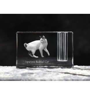 Chat japonais Bobtail - Porte-stylos, organiseur en cristal avec photo de chat, décoration de bureau unique par la marque Art-Dog
