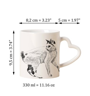 Japanische Bobtail Tasse mit Katze, entzückende Tasse mit herzförmigem Henkel, universelles Geschenk der Marke Art-Dog