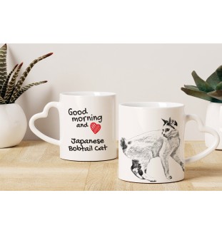Japanese bobtail - cat mug, adorable heart-shaped handle mug, universal gift from Art-Dog brand