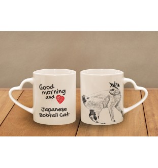 Japanische Bobtail Tasse mit Katze, entzückende Tasse mit herzförmigem Henkel, universelles Geschenk der Marke Art-Dog