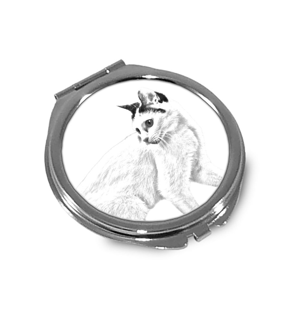 Japanese Bobtail Cat - pocket mirror with a cat, personalized mirror for a purse, compact mirror with Art-Dog brand print