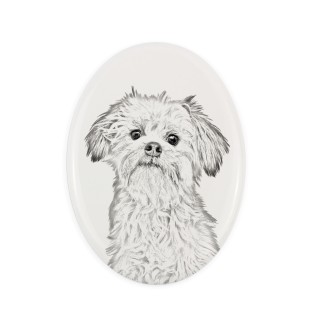 Löwchen - Gedenktafel mit einem Foto eines Hundes, Grabplatte mit Druck, personalisierte ovale Platte der Marke Art-Dog