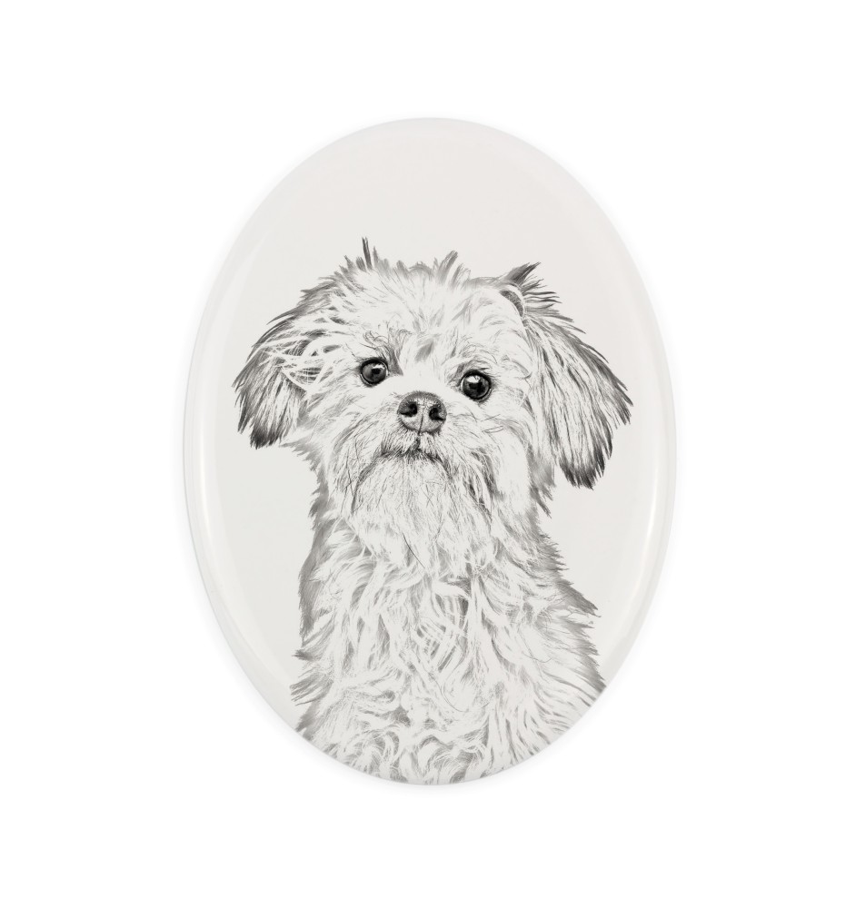 Löwchen - Gedenktafel mit einem Foto eines Hundes, Grabplatte mit Druck, personalisierte ovale Platte der Marke Art-Dog