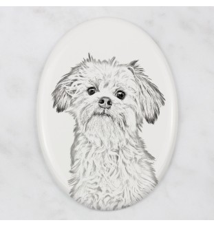 Löwchen - Gedenktafel mit einem Foto eines Hundes, Grabplatte mit Druck, personalisierte ovale Platte der Marke Art-Dog