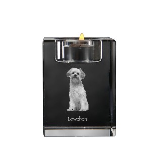 Petit chien lion - Bougeoir avec photo de chien, porte bougie en cristal, cadeau personnalisé par la marque Art-Dog