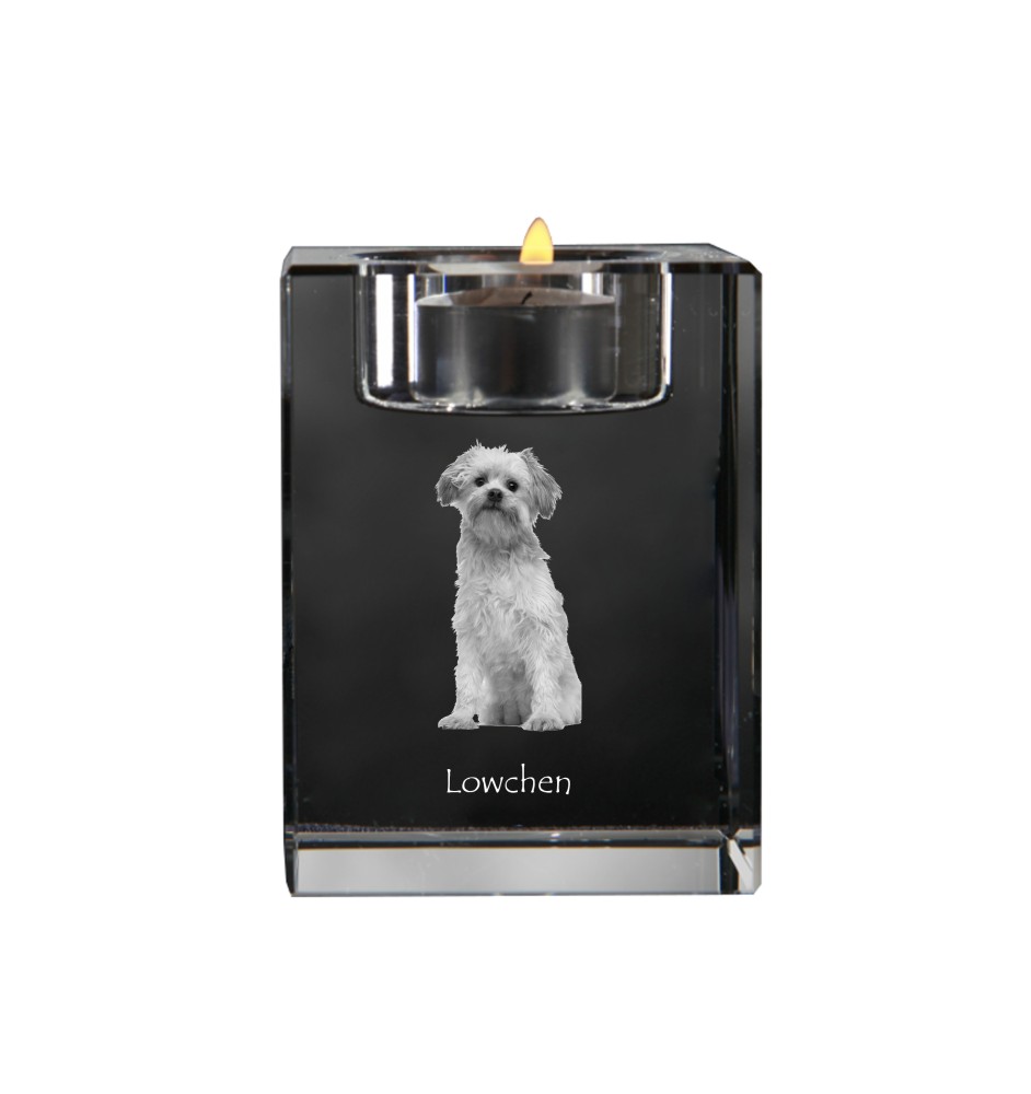 Petit chien lion - Bougeoir avec photo de chien, porte bougie en cristal, cadeau personnalisé par la marque Art-Dog