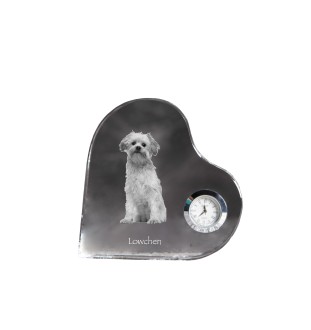 Lowchen, Little Lion Dog - crystal clock with a dog picture, heart-shaped shelf clock, personalized standing clock by Art-Dog brand