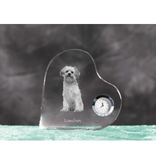Lowchen, Little Lion Dog - crystal clock with a dog picture, heart-shaped shelf clock, personalized standing clock by Art-Dog brand
