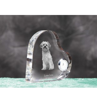 Lowchen, Little Lion Dog - crystal clock with a dog picture, heart-shaped shelf clock, personalized standing clock by Art-Dog brand