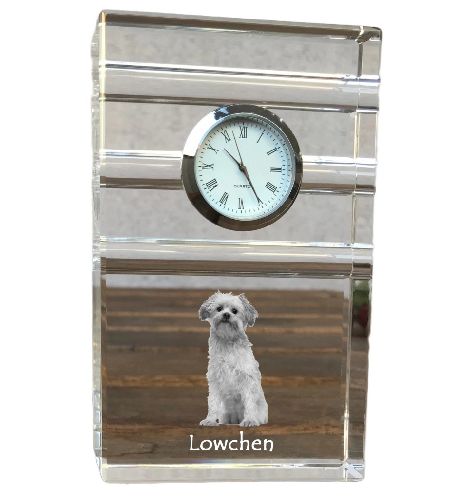 Petit chien lion - une horloge en verre avec une photo, une photo de chien dans un cristal, une horloge de bureau personnalisée de la marque Art-Dog