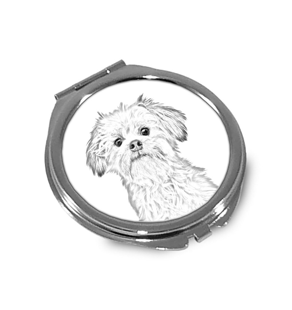 Löwchen - Taschenspiegel mit Hund, personalisierter Taschenspiegel, kompakter Spiegel mit Art-Dog-Logo