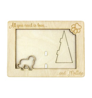 Bichon maltais, Maltese - Cadre photo, cadre en bois gravé, un joli gadget pour l'amoureux des chiens par Art-Dog