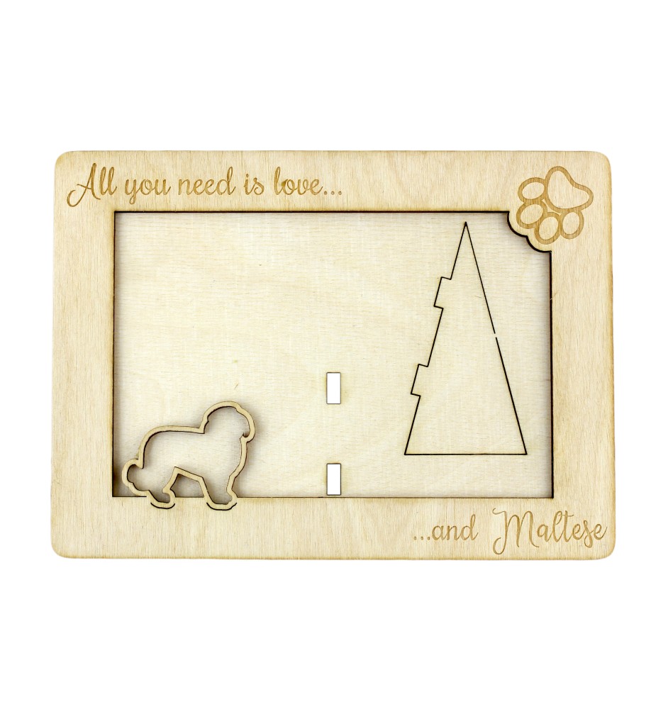 Bichon maltais, Maltese - Cadre photo, cadre en bois gravé, un joli gadget pour l'amoureux des chiens par Art-Dog