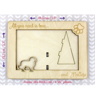 Bichon maltais, Maltese - Cadre photo, cadre en bois gravé, un joli gadget pour l'amoureux des chiens par Art-Dog