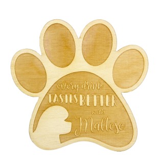 Maltese - Mug coaster, engraved coaster with dog, gift for dog lover by Art-Dog brand