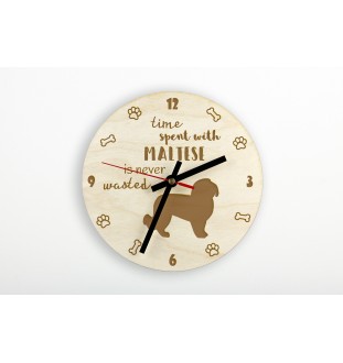 Bichon maltais, Maltese - horloge avec chien, horloge en bois avec gravure, horloge personnalisée par Art-Dog