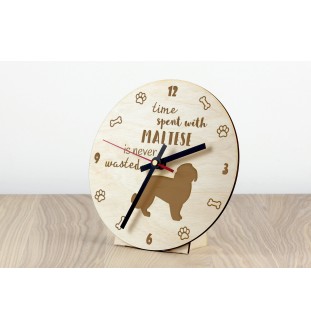 Maltese - clock with a dog, wooden clock, wall clock for dog lovers, clock for desk and shelf, Art-Dog