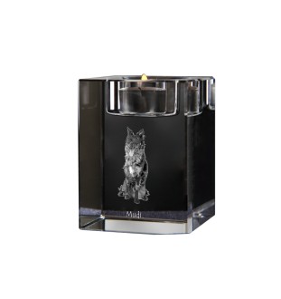 Mudi - Bougeoir avec photo de chien, porte bougie en cristal, cadeau personnalisé par la marque Art-Dog