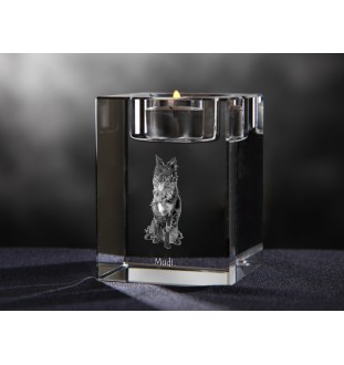 Mudi - Candle holder with dog photo, crystal tealight holder, personalised gift by Art-Dog brand