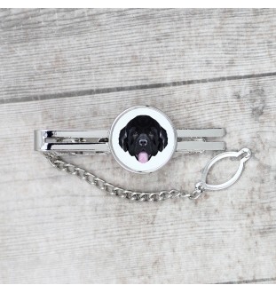 Newfoundland, Newfs, Newfies - geometric tie clip with a picture and inscription from Art-Dog