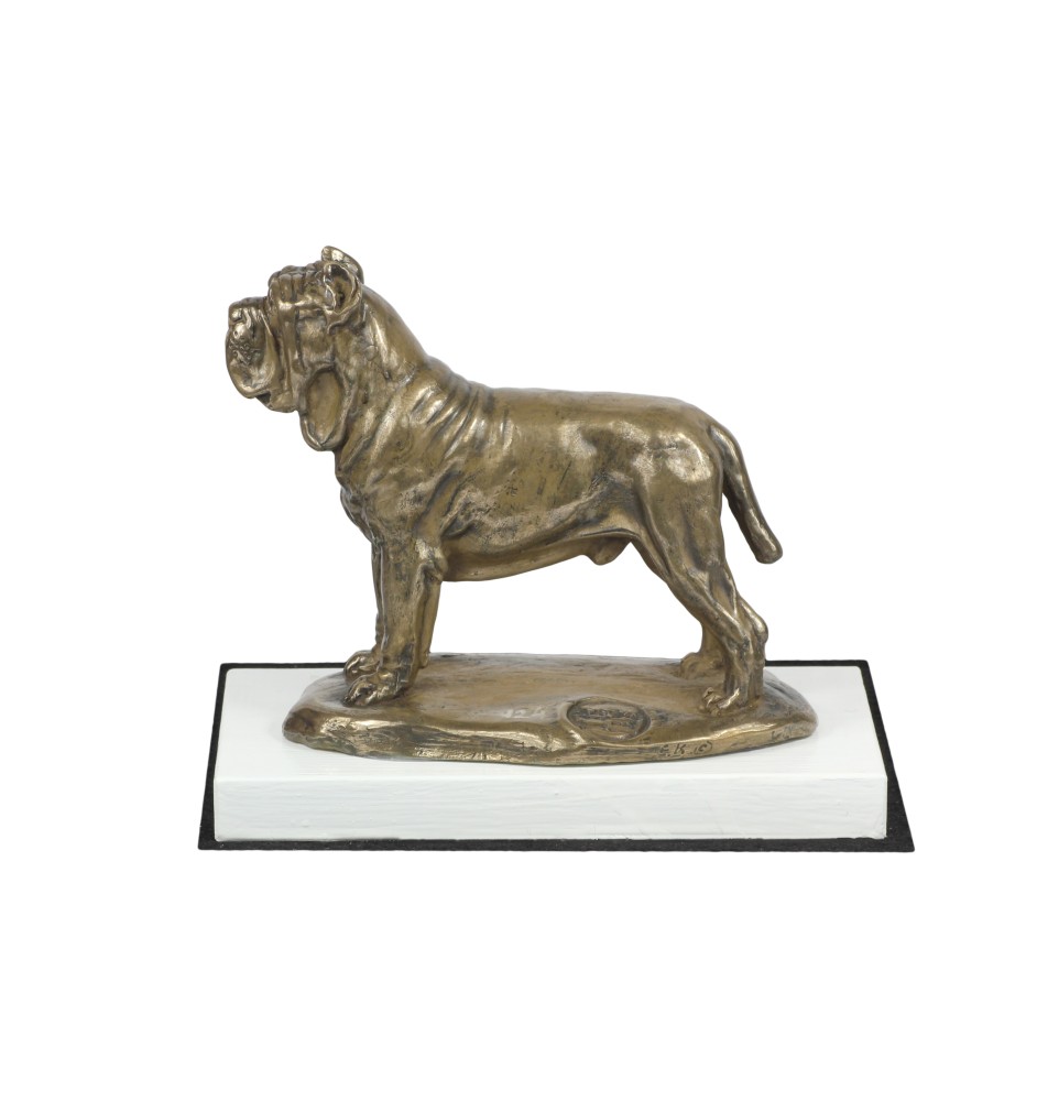 Mastino Napoletano, Neapolitanischer Mastiff - Hundestatue, Figur auf weißem Sockel, Trophäe für die Art-Dog-Hundeaustellung.