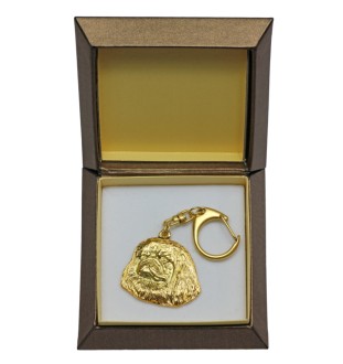 Pekingese, Pekinese, Peking-Palasthund - Vergoldeter Schlüsselanhänger mit Hund in Geschenkbox, Handtaschen-Dekoration, Luxus-Accessoire der Marke Art-Dog