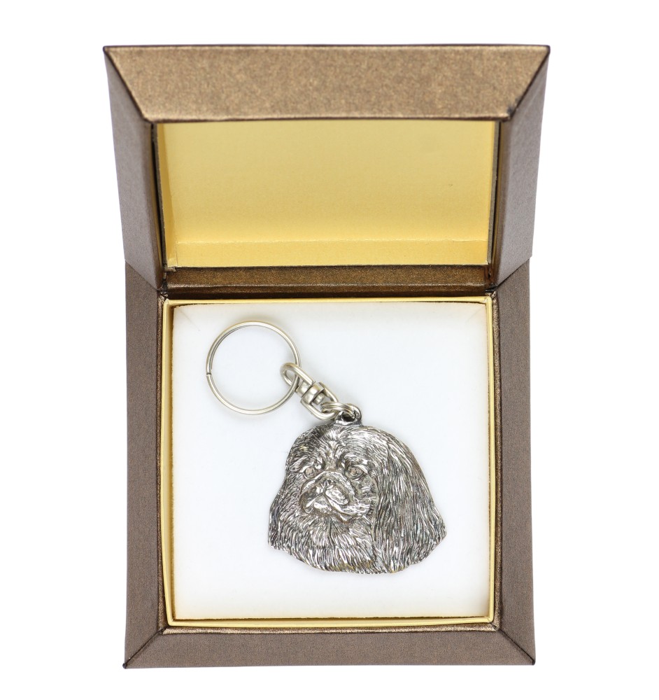 Pekingese, Pekinese, Peke - Silver-plated pendant with a dog in a decorative box, handbag decoration, backpack pendant by Art-Dog brand