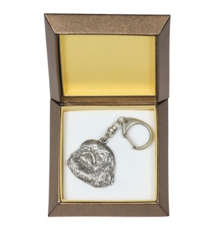 Pékinois - Porte-clés argenté avec un chien dans une boîte cadeau, décoration de sac à main, pendentif de sac à dos par la marque Art-Dog