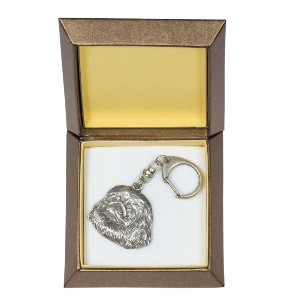 Pekingese, Pekinese, Peke - Silver-plated key ring with a dog in a gift box, handbag decoration, backpack pendant by Art-Dog brand