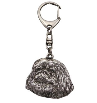 Pékinois - Porte-clés argenté avec un chien dans une boîte cadeau, décoration de sac à main, pendentif de sac à dos par la marque Art-Dog