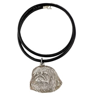 Pekingese, Pekinese, Peking-Palasthund - Hundehalsband in Geschenkbox, versilbertes Medaillon für Hundefans, markanter Anhänger der Marke Art-Dog