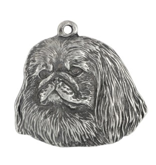 Pekingese, Pekinese, Peking-Palasthund - Hundehalsband in Geschenkbox, versilbertes Medaillon für Hundefans, markanter Anhänger der Marke Art-Dog