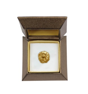 Pékinois - Broche de chien dans une boîte décorative, épingle élégante en plaqué or, épingle de veste de la marque Art-Dog